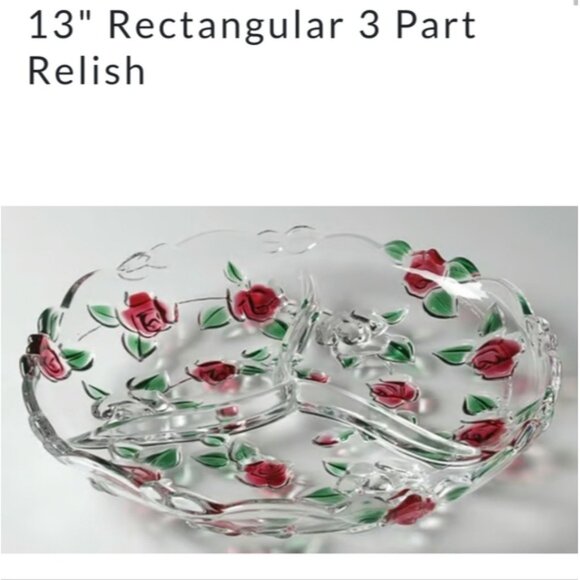 Vintage 13" MIKASA Glass Rose Garden 3 Section Divided Serving Platter - Picture 2 of 5